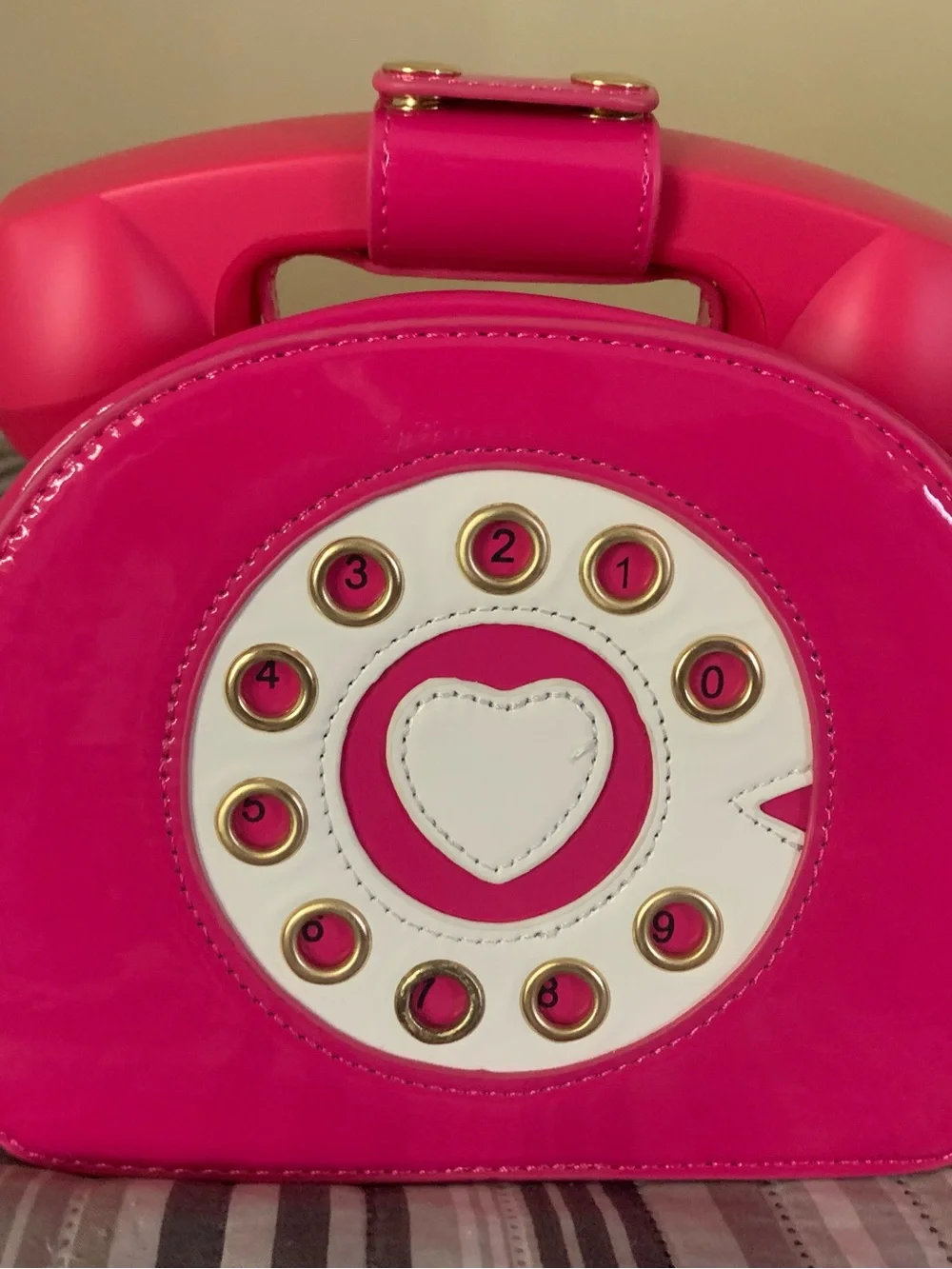 Hot Pink Patent Heart Phone Handbag